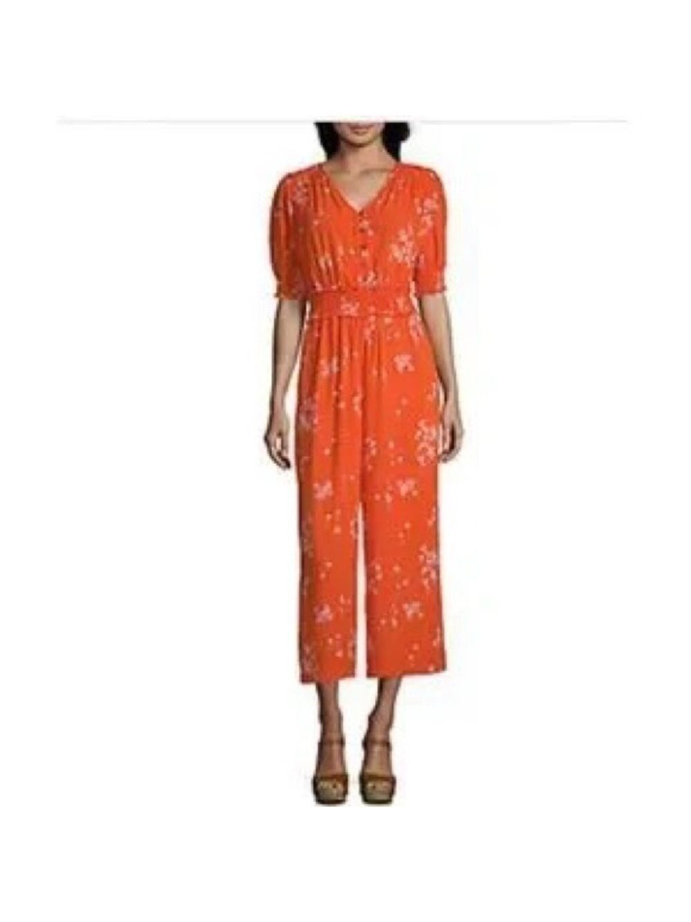 ANA Women’s Vibrant Orange Floral Elbow Jumpsuit Romper